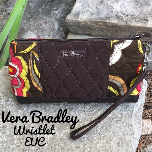 Vera Bradley Wristlet-Brown-Cloth-EUC-8x4 - Picture 1 of 14